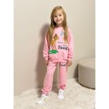 Sacro Kids Geyik Karakter Baskılı Sweatshirt-Eşofman Altı Mevsimlik Kız Çocuk Takım - Pembe - 9 - 10 Yaş