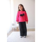 Sacro Kids Kurdele Detaylı Şardonlu 3 Iplik Sweatshirt-Eşofman Altı Kışlık Kız Çocuk Takım - Krem - 5 - 6 Yaş
