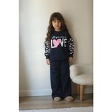 Sacro Kids Love Baskılı Eşofman-Sweatshirt 2 Iplik Mevsimlik Kız Çocuk Takım - Lacivert - 3 - 4 Yaş