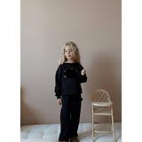 Sacro Kids Siyah Işlemeli Şardonlu 3 Iplik Sweatshirt-Eşofman Altı Kışlık Kız Çocuk Takım - 7 - 8 Yaş