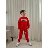 Sacro Kids Yarış Arabalı 2 Iplik Sweatshirt-Eşofman Altı Mevsimlik Erkek Çocuk Takım - 9 - 10 Yaş - Kırmızı