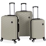 Saddlebag Altıgen Desen Abs Seyahat Valizi, Canyon Serisi, 3'lü Set - Ekru