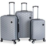 Saddlebag Altıgen Desen Abs Seyahat Valizi, Canyon Serisi, 3'lü Set - Gümüş