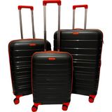 Saddlebag Karbon Pp Seyahat Valizi Horizon Serisi Kırılmaz Bavul, 3'lü Set - Siyah - Turuncu