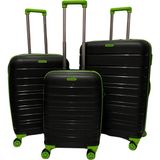 Saddlebag Karbon Pp Seyahat Valizi Horizon Serisi Kırılmaz Bavul, 3'lü Set - Siyah - Yeşil