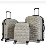 Saddlebag Piramit Desen Abs Seyahat Valizi, Canyon Serisi, 3'lü Set - Ekru