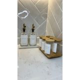 Sade Hediye 2'li Cam Yağdanlık/mermer Stant/6'lı Bambu Kapaklı Etiketli Baharatlık - Ahşap