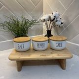 Sade Hediye 3lü Cam Bambu Kapaklı Salt/pepper/spice Kavanozu - Beyaz - 390 ml