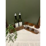 Sade Hediye Ikili Yağdanlık/dekoratif Ahşap Kutu/okaliptüs Çiçek/üçlü Stantlı Baharatlık - Ceviz - 750 ml