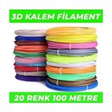 (Sadece Filament) 3D Pen Filament Pla 1.75MM Pla 20 Renk x 5 Metre 3 Boyutlu Kalem Plastiği Flamenti - Çok Renkli