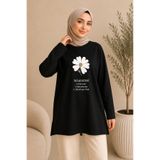 SADEL Çiçek Nakışlı Oversize Tunik - Siyah