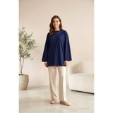 SADEL Oversize Yakası Yuvarlak Tunik - Koyu Lacivert