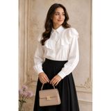 SADEL Yakası Fırfırlı Düğme Kapamalı Rayon Tunik - Beyaz