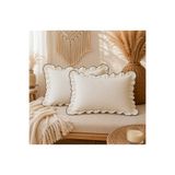 SADEN HOME % 100 PAMUK KETEN FIRFIRLI KENARLARI SİYAH BİYELİ 2 ADET YASTIK KILIFI, 50X70 CM