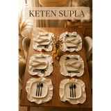 SADEN HOME PAMUK KETEN FIRFIRLI KARE 6'LI SUPLA , AMERİKAN SERVİS 35 CM , BEJ RENK
