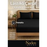 SADEN HOME SİYAH LASTİKLİ ÇARŞAF + YASTIK KILIFI SETİ , PAMUKLU RANFORCE KUMAŞ