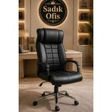 Sadık Ofis Ergonomik Yüksek Sırtlı Ofis Koltuğu Suni Deri Orta Sert Oturum Konforu Krom Tekerlek - Siyah