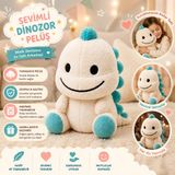 saf hobi atölye design hand made 🦕 Sevimli Dinozor Peluş Oyuncak – Beyaz & Turkuaz