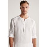 Saf Keten Beyaz Hakim Yaka Gömlek - White - 2XL