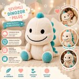 Saf 🦕 Sevimli Dinozor Peluş Oyuncak – Beyaz & Turkuaz SAFG068