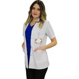 Safa Forma Gömlek Yaka Kadın Ceket Boy - Kısa Kol Doktor Önlüğü , Öğretmen , Laboratuvar , Hastane Forması , Beyaz Önlük - XL