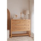 Şafak Mobilya Dublin Bambu Hazeran Detaylı Masif Ahşap Şifonyer 90 cm Genişlik 100 cm Yükseklik 40 cm Derinlik 4 Çekmece - Natural