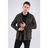 Safari Düğmeli Hakiki Deri Antrasit Erkek Süet Ceket - Gri