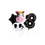 Safari Inek 8 Yaş Balon Set Yıldız Balon Folyo Set Safari Inek Konsept Doğum Günü Set Yaş Balon Set