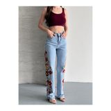 Safari Kadın Nakış Detaylı Yüksek Bel Wide Leg Jean