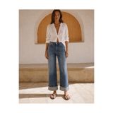 Safari Kadın Yüksek Bel Taş Detaylı Katlamalı Paça Straight Fit Jean Pantolon