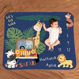 Safari Macerası Aylık | Haftalık Bebek Hediyesi Fotoğraf Çekim Battaniyesi 100X120 cm - 0 Siyah - --