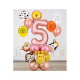 Safari Pembe Hayvanlar 5 Yaş Balon Set Safari Konsept Doğum Günü Set Yaş Balon Set