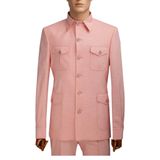Safari Takım Elbise Erkek Pembe Blazer Ceket, 4 Cepli, Düğmeli Yaka, Slim Fit (pembe, 52)
