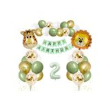 Safari Temali Adaçayi Yeşili Rakam Balon Set Aslan Zürafa Kafa Folyo, 2