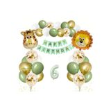 Safari Temali Adaçayi Yeşili Rakam Balon Set Aslan Zürafa Kafa Folyo, 6