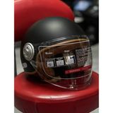 Safe Retro Açık Motosiklet Kaskı - Mat Siyah Kahverengi Deri Detaylı Şeffaf Vizörlü Scooter Kaskı - XL