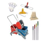 Safell Çift Kovalı Temizlik Arabası - Paspas Arabası Full Set - Mop - Presli