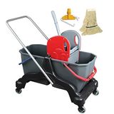 Safell Çift Kovalı Temizlik Arabası - Temizlik Seti Mop ve Aparatı - 3 Parça Paspas Arabası - 25 Litre - Siyah…