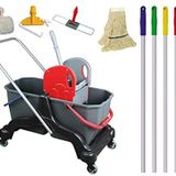 Safell Çift Kovalı Temizlik Arabası - Temizlik Seti Mop ve Aparatı - 6 Parça Paspas Arabası - 20 Litre - Siyah