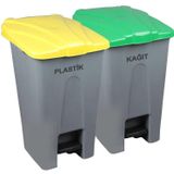 Safell Pedallı Kağıt Plastik Çöp Ayrıştırma Kovası 70 Lt - Tekerlekli - Ayrıştırma Konteyneri