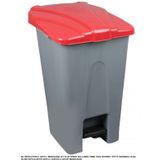 Safell Plastik Köşeli Pedallı Çöp Kovası 70 Lt - Tekerlekli - Pedallı Çöp Konteyneri - Gri Kırmızı