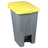 Safell Plastik Köşeli Pedallı Çöp Kovası 70 Lt - Tekerlekli - Pedallı Çöp Konteyneri - Gri Sarı