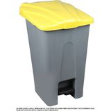 Safell Plastik Köşeli Pedallı Çöp Kovası 70 Lt Tekerlekli Pedallı Çöp Konteyneri Sarı Kapak
