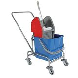 Safell Tek Kovalı Sıkma Presli Krom Temizlik Arabası - Paspas Arabası - 20Litre