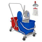 Safell Temizlik Arabası - Çift Kovalı Krom Full Temizlik Seti - Paspas Arabası – 3 Parça - 20 Litre
