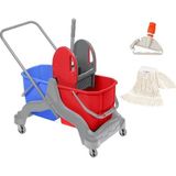 Safell Temizlik Arabası Çift Kovalı Temizlik Seti 20 lt + Mop + Mop Kıskacı - 3 Parça