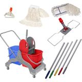 Safell Temizlik Arabası Çift Kovalı Temizlik Seti Mop ve Aparatı - 6 Parça Paspas Arabası - 20 Litre