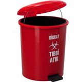 Safell Tıbbi Atık Çöp Kovası Pedallı 25 Litre - Kırmızı Tıbbi Atık Kovası Çift Kovalı - Isıya Dayanıklı
