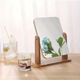 Safestore 13X18 cm Ahşaptan 360 Derece Dönebilen Masaüstü Standlı Ayarlanabilir Makyaj Aynası Masaüstü Ahşap Ayna