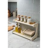 SAFESTORE 2 Katlı Dekoratif Raf, Hazeran Desenli Bambu Detaylı, Rustik Bohem Stil, Mutfak Banyo Kahve Köşesi, 48.5x17.5x15 cm